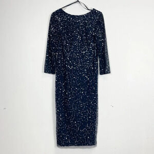 NEW Marina Midi Gown Dress Womens Size 8 Navy Blue Sequin Beaded NWOT